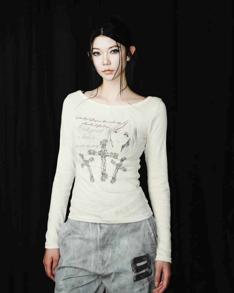 Portrait Slogan Cross Long Sleeve Tee God plan