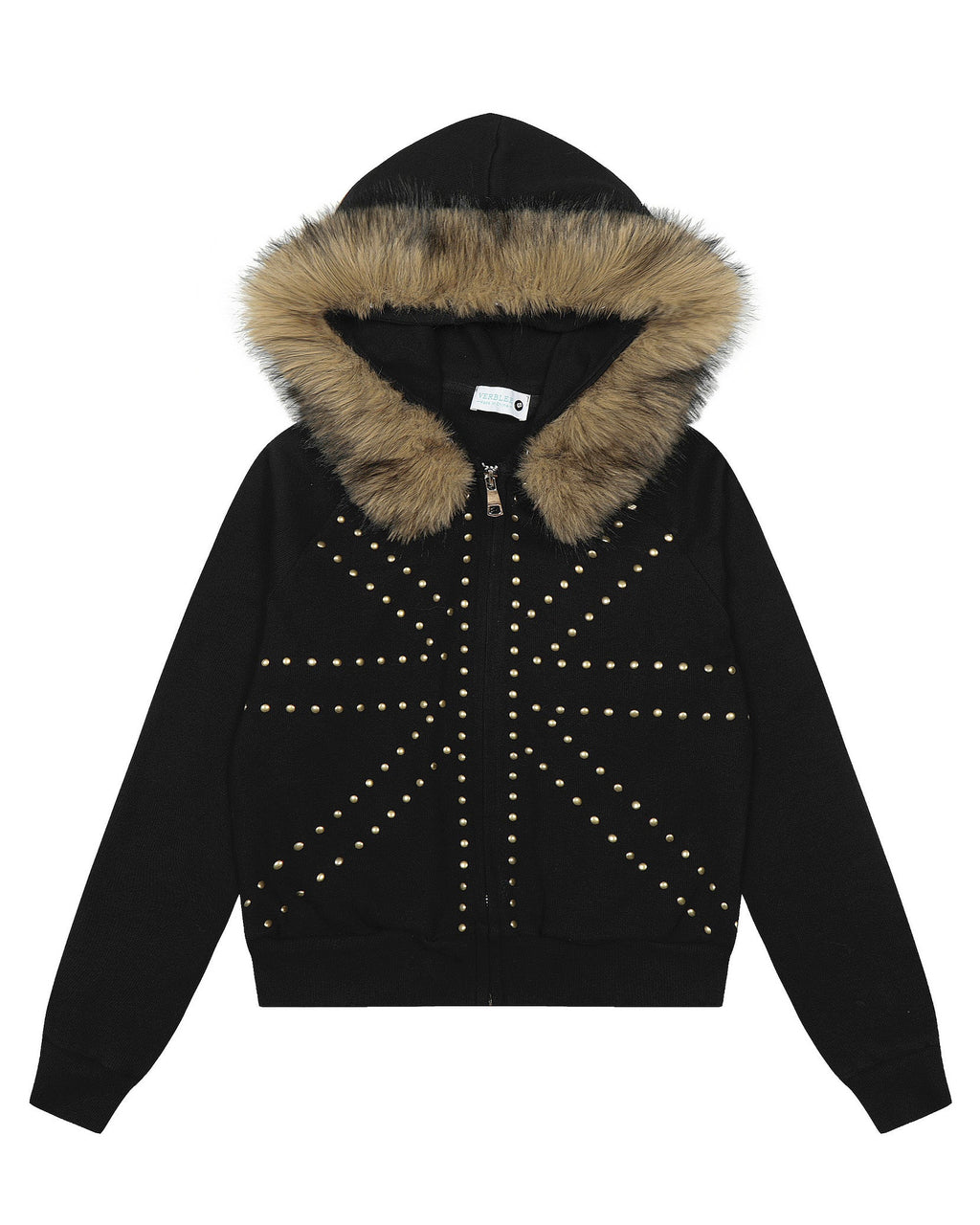 Fudge Pink 25秋季New美式复古辣妹个性撞钉设计毛领连帽卫衣开衫 NOCTONE