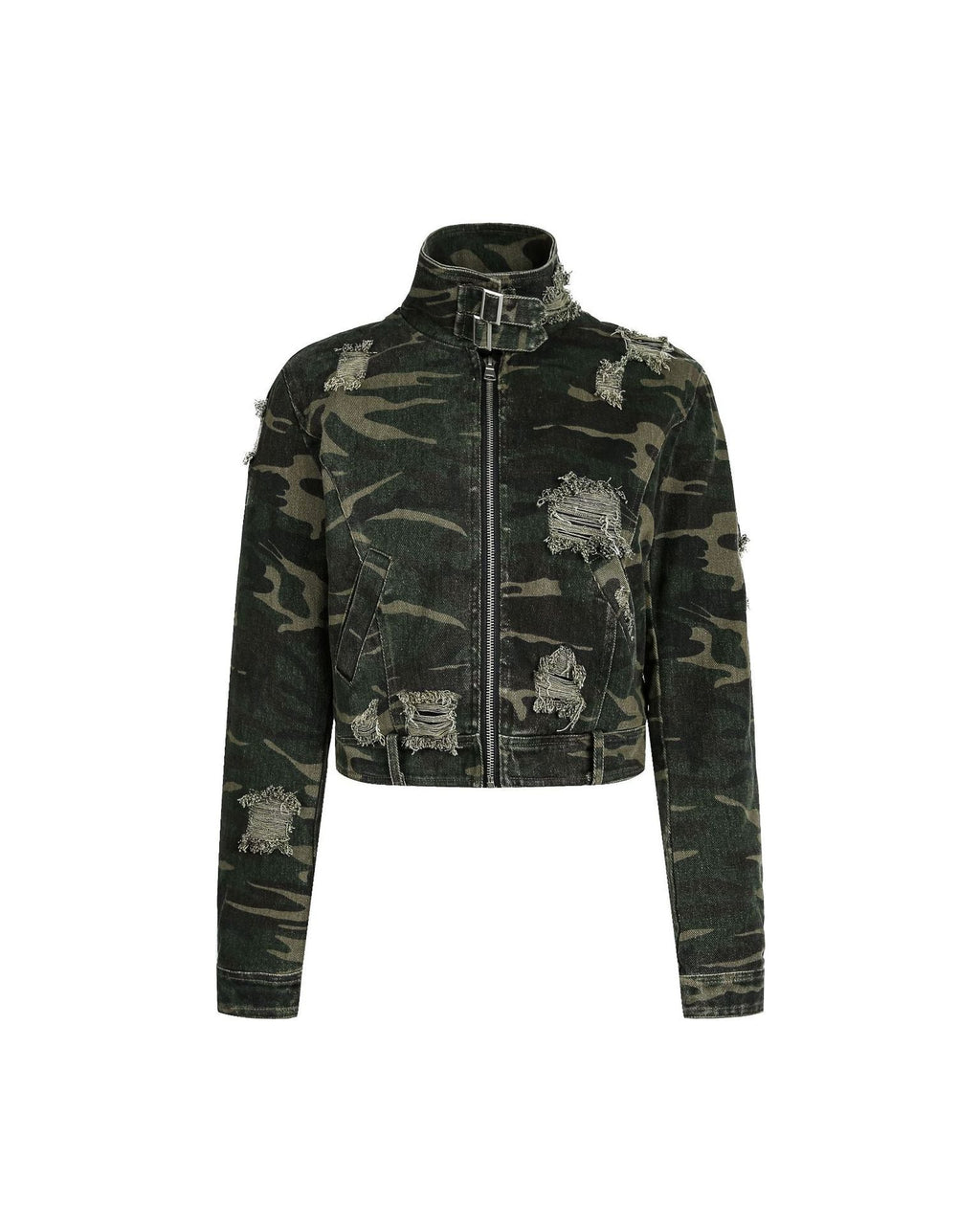 嘉衣库潮牌2025新款冬季可拆卸毛领迷彩棉服短款外套水洗破坏棉衣 NOCTONE