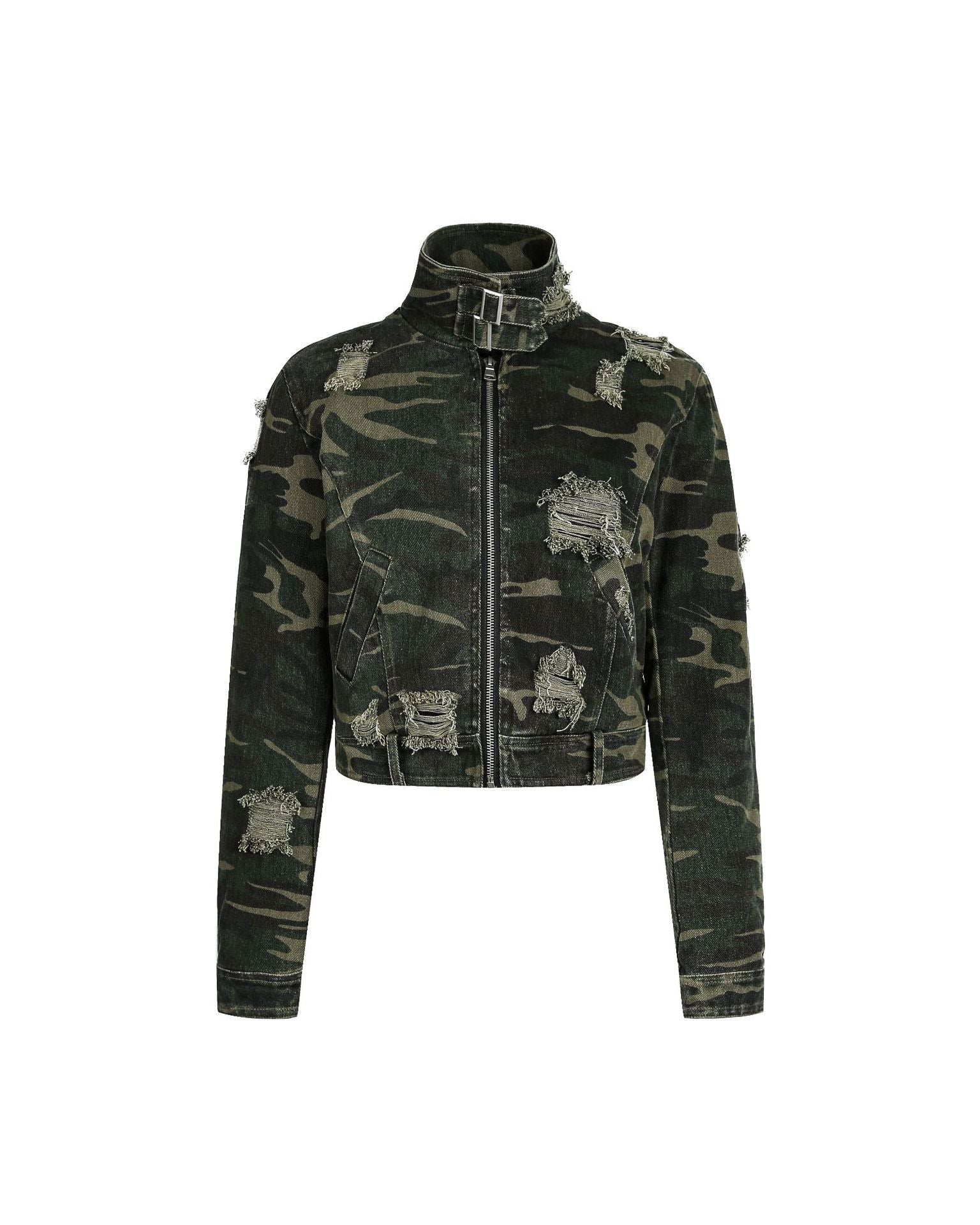 嘉衣库潮牌2025新款冬季可拆卸毛领迷彩棉服短款外套水洗破坏棉衣 NOCTONE