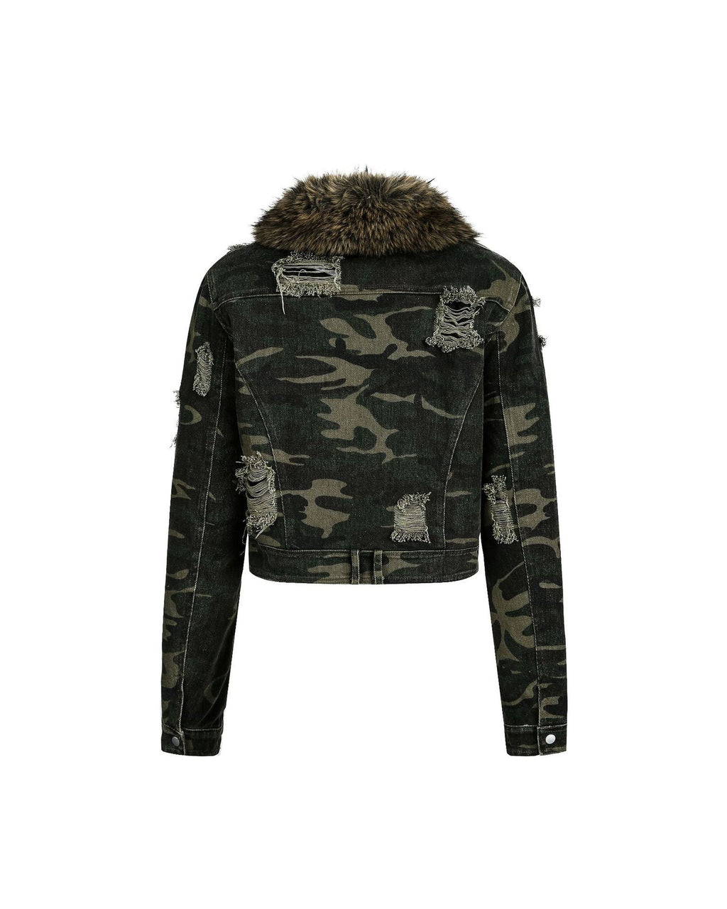 嘉衣库潮牌2025新款冬季可拆卸毛领迷彩棉服短款外套水洗破坏棉衣 NOCTONE