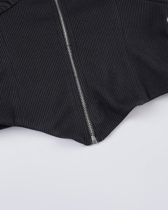 美式辣妹风印花烫钻连帽毛毛外套女亚马逊新款拉链不规则修身卫衣 NOCTONE