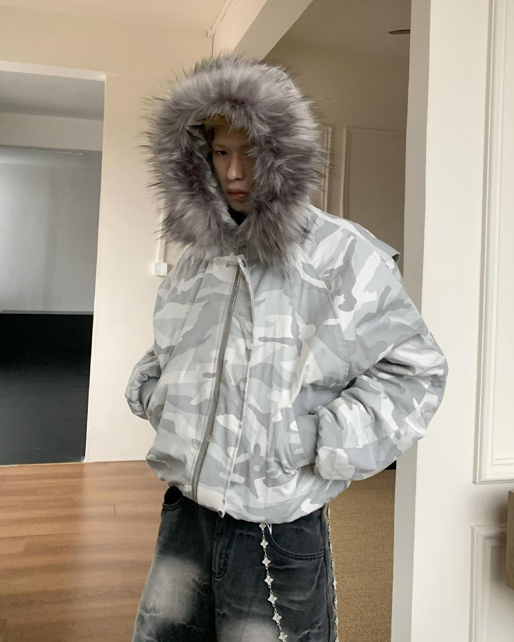 雪地座山雕迷彩加厚外套男冬季毛领cleanfit重磅硬挺情侣棉服外套 NOCTONE