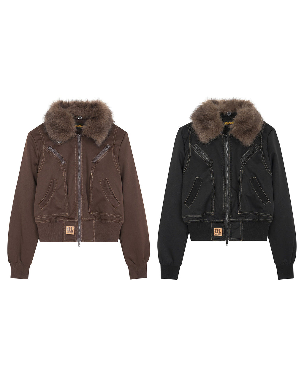 Fudge Pink 25秋季New美式复古个性分割设计宽松毛领夹克外套 NOCTONE