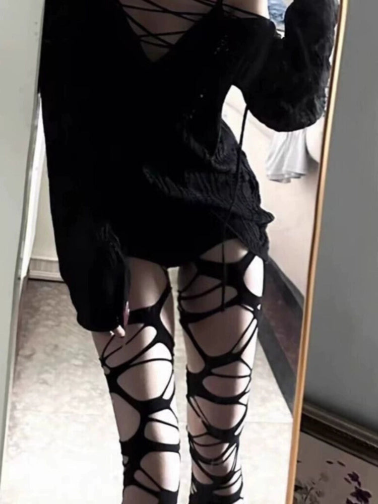 女性用薄手ストッキング、アンチフック、シルキー、ゴスパンク、ミートソックス、ホットガール、サブカルチャー、ブラックリッピングタイツ、フィッシュネットソックス NOCTONE